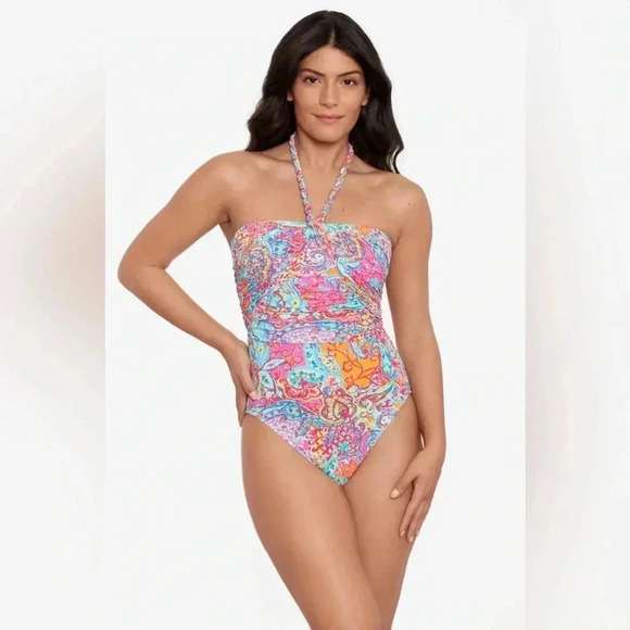Ralph Lauren Black Label Amara Patchwork Halter Neck Malliot Swimsuit - Picture 2 of 12